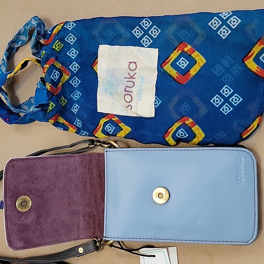 Soruka Gia Blue & Leopard Print Upcycled Leather Crossbody Bag OOAK NWT - Picture 4 of 13